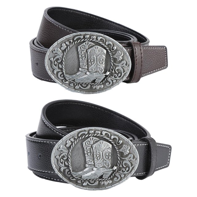 2 piezas hombres PU cuero vaquero cinturón vestido accesorios para padre para Negro y marrón Salvador Cinturón de vaquero occidental