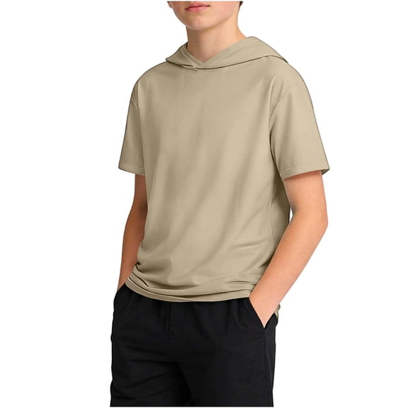 Boys Hoodie T-Shirt Short Sleeve Workout Shirts Casual Loose Active Athletic Hooded Tops Kids Sports Summer Outfits