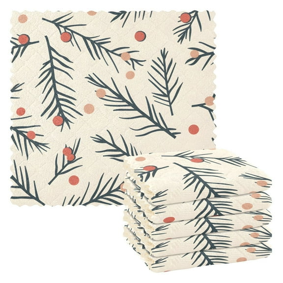 Christmas Leaves Kitchen Towels 6 Pcs Dish Towels Absorbent Soft Quick Dry Towel Dish Rags for Washing Dishes
