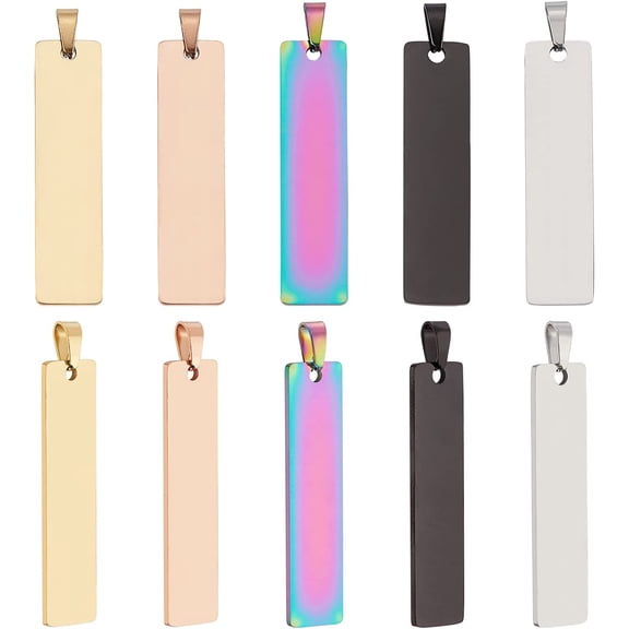 Stainless Steel Pendants Rectangle Stamping Blank Tag with Pick Pinch Bail Metal Flat Hypoallergenic Charm for Necklace Earring DIY Jewelry Making for making