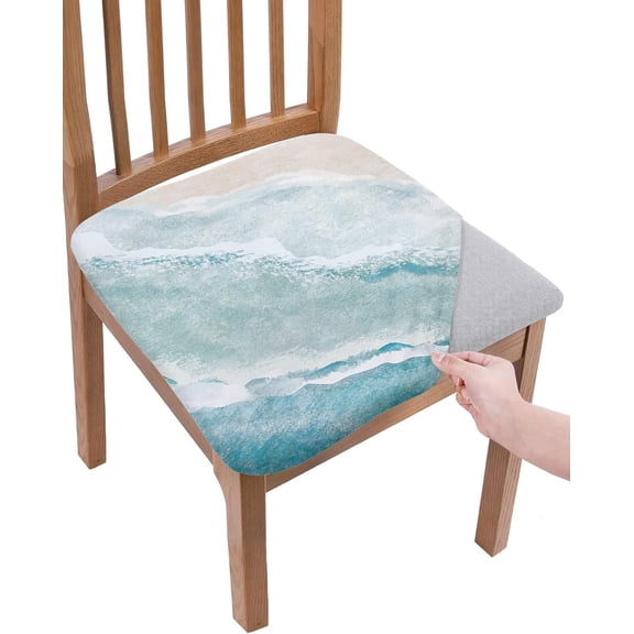 Stretch Dining Chair Seat Covers Set of 6, Removable Washable Chair Covers Seat Slipcovers, Beach Coastal Nautical Chair Protector Dust-proof Chair Cover Seat for Kitchen/Office Decor