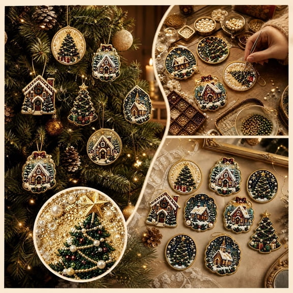Christmas Ornaments DIY Pearl Diamonds Art Kits for Adults, 12pcs, 2.76 Inch