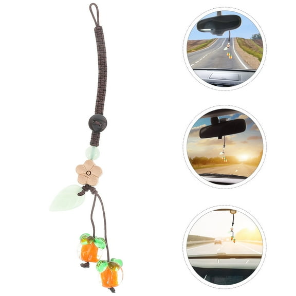Raindrops Crystal Good Luck Keychain Lucky Persimmon Glass Phone Charms Pendants Fruit Phone Straps for Cute Rearview Mirror Hanging Decorations