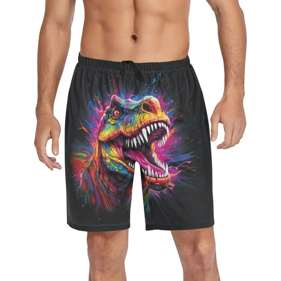 joogoo Mens Swim Trunks Cool Dinosaur Beach Shorts Drawstring Elastic Waist Swimwear Bathing Suits L
