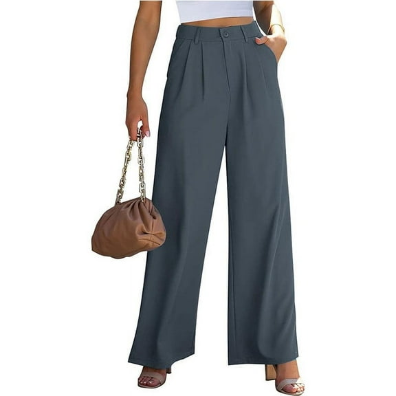 uublik Wide Leg Yoga Pants for Women Gray Business Casual Palazzo Pants High Waisted Flowy Dressy Trousers with Pockets