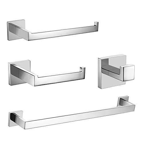 Square Bathroom Accessory Set Polished Stainless Steel Wall Mounted High Quality 