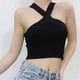 thumbnail image 3 of Playeras,Blusas y Tops,Ropa para Mujer Mujeres camisetas sin mangas Dressy Casual Color sólido escotado sin mangas ombligo menos un hombro chaleco de cuello para mujer (Black, S), 3 of 7