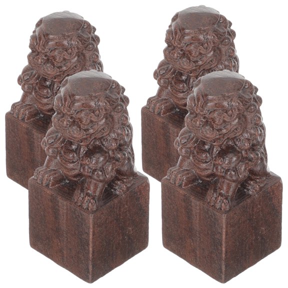 FRCOLOR  4 Pcs Lion Statue for Outdoor Shape Adornment Small Sculpture Decor Office Light Brown