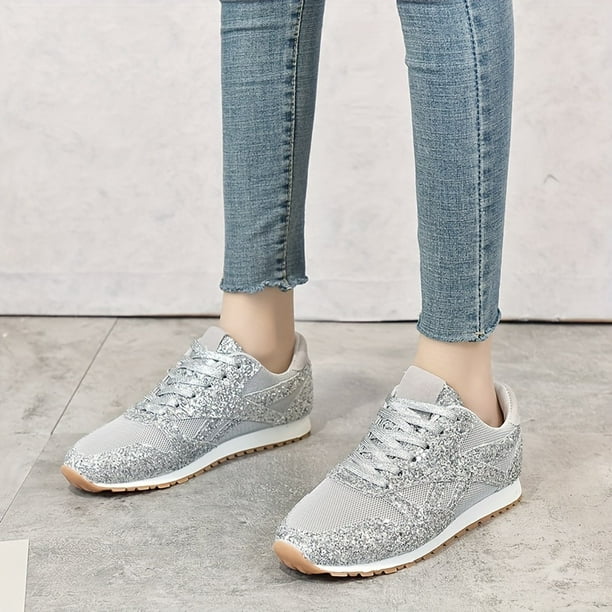 Stylish Women s Bling Sequin Decor Breathable Running Shoes with