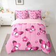 thumbnail image 2 of Homewish Cute Pink Butterfly Bedding Comforter Set 7 Pieces, Watercolor Cherry Blossoms Full Bedding Set, Kawaii Cartoon Theme Reversible Fitted Sheet Flat Sheet, Lightweight Room Decor, 2 of 7