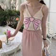 thumbnail image 3 of Womens Sexy V Neck Bowknot Knit Tops Sleeveless Cami Tank Crop Tops Spaghetti Strap Casual Streetwear apricot, 3 of 4