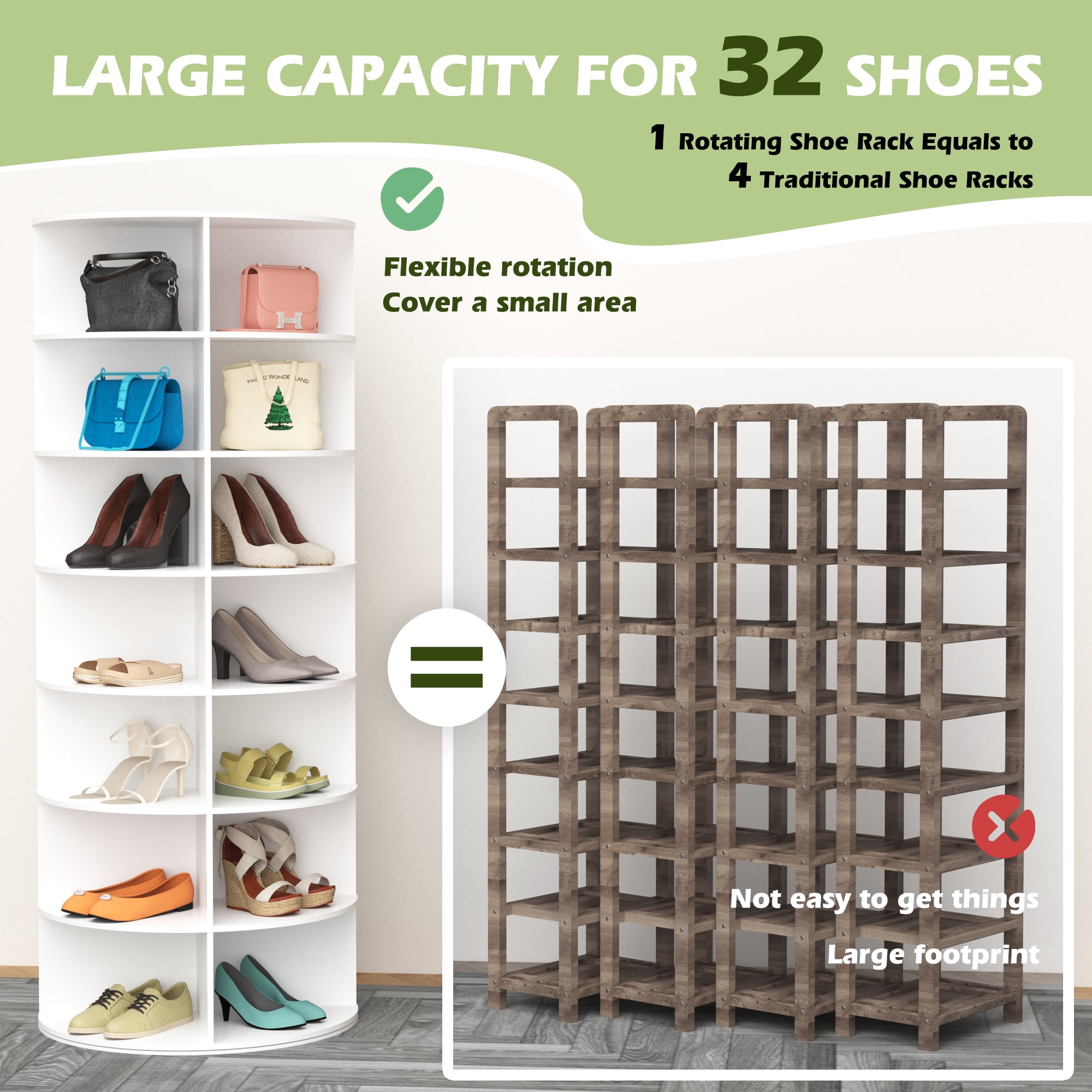 Haverchair 7 Tier Rotating Shoe Rack Tower, Free Standing 360°Revolving Shoe Organizer and Storage Hold Over 32 Pairs of Shoes, Lazy Susan Shoe Storage Cabinet, Spinning Room Decor Shoe Display