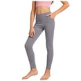 thumbnail image 3 of Duqingm Girls Leggings with Pockets Athletic High Waisted Kids Workout Active Dance Running Yoga Pants (Grey,13-14 Years), 3 of 6