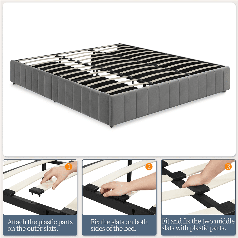 Renwick Upholstered King Size Bed Frame with 4 Storage Drawers, Dark Gray, Adult
