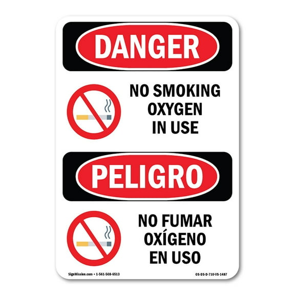 OSHA Danger Sign - No Smoking Oxygen In Use Bilingual | Decal | Protect Your Business, Construction Site, Warehouse & Shop Area | Made in The USA