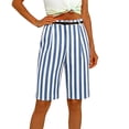 thumbnail image 7 of ClodeEU Women's Striped Linen Blend Bermuda Shorts,High Waist Knee Length Shorts with Pockets Light Blue,Women's Plus XXL, 7 of 7