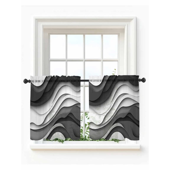 Black Grey Ombre Tier Curtains 36 Inch Length,Sheer Curtains for Bedroom Living Room Window Moire Modern Aesthetics Geometric Abstract Kitchen Curtains Small Half Window Drapes 27.5"x36" 2 Panels