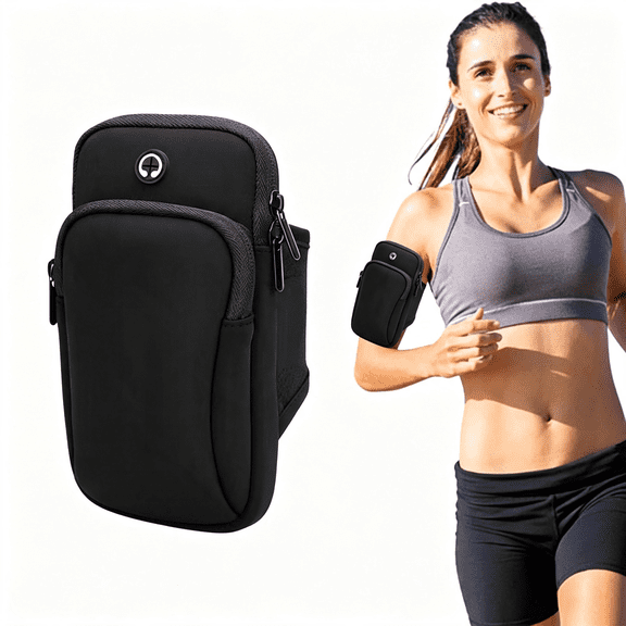 GJX Phone Holder for Running,Walking,Workout,Under 7In Armband Smartphone Holder,Phone Pouch Cards Keys Wallet,Gym Sports Arm Bands Sleeve Fit Women Men(Color:Black)