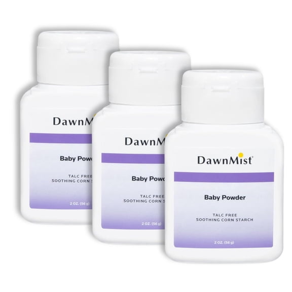 Dukal DawnMist Baby Powder with Cornstarch, 2 oz - Pack of 3 - Gentle, Talc-Free Powder for Soft Skin, Diaper Rash Relief, and Everyday Use