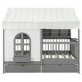 thumbnail image 6 of Full Size House Bed with Storage Drawers & LED Bookshelf, Modern House Frame Bed with Charging Station & Tent, Gray, 6 of 17