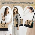 thumbnail image 5 of Turandoss Initial Jute Tote Bag with Makeup Bag Beach Bag Pockets Adjustable Strap Mothers Day Birthday Gifts for Women, 5 of 12