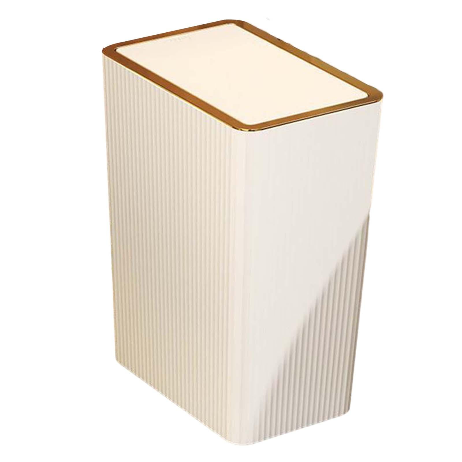 Kitchen Wastebasket with Press Type Lid Narrow Garbage Can, Paper Basket Organizer, Bathroom Trash Can with Lids for Study 15L White