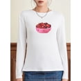 thumbnail image 3 of ZAXARRA Women Long Sleeve T-Shirts Cherry/Cake Print Crew Neck Shirts Slim Fit Tops Streetwear, 3 of 9