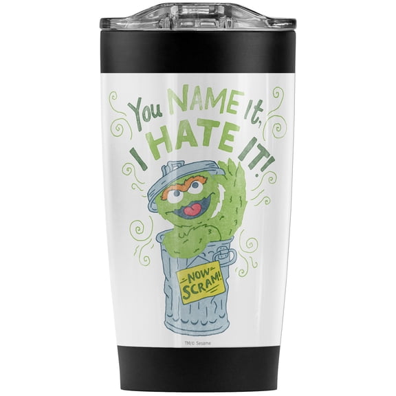 Sesame Street/Oscar The Grouch I Hate It Stainless Steel Tumbler 20 oz Coffee Travel Mug/Cup, Vacuum Insulated & Double Wall with Leakproof Sliding Lid | Great for Hot Drinks and Cold Beverages