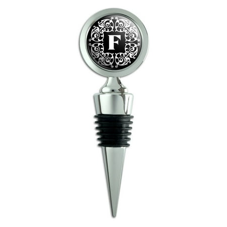 

Letter F Initial Black White Scrolls Wine Bottle Stopper