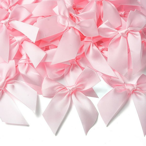 50pcs Polyester Satin Ornament Accessories Bowknot Pearl Pink 85x85mm
