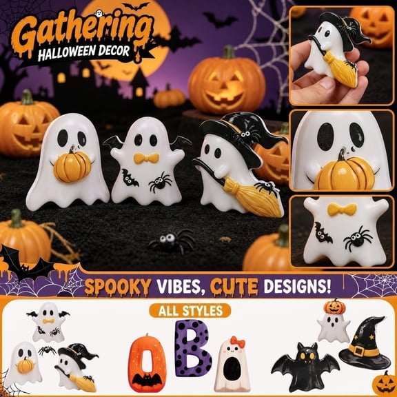 Ghost Halloween Decor, Halloween Party Decorations, Cute Halloween Decorations, Halloween Home Decor Indoor, 3 Pcs Lightweight Hollow Themed Acrylic Table Ornaments for Spooky