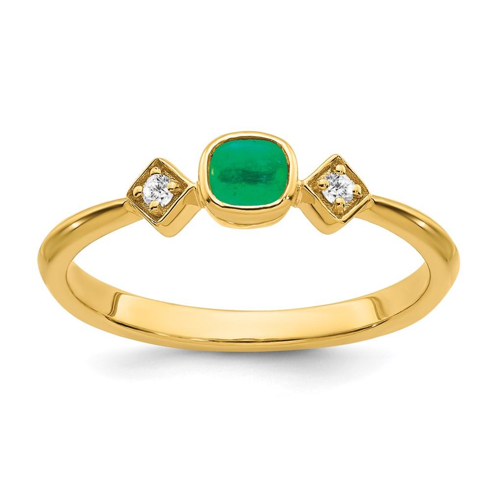 Bague en Or Jaune 14K Émeraude et Vrai Diamant
