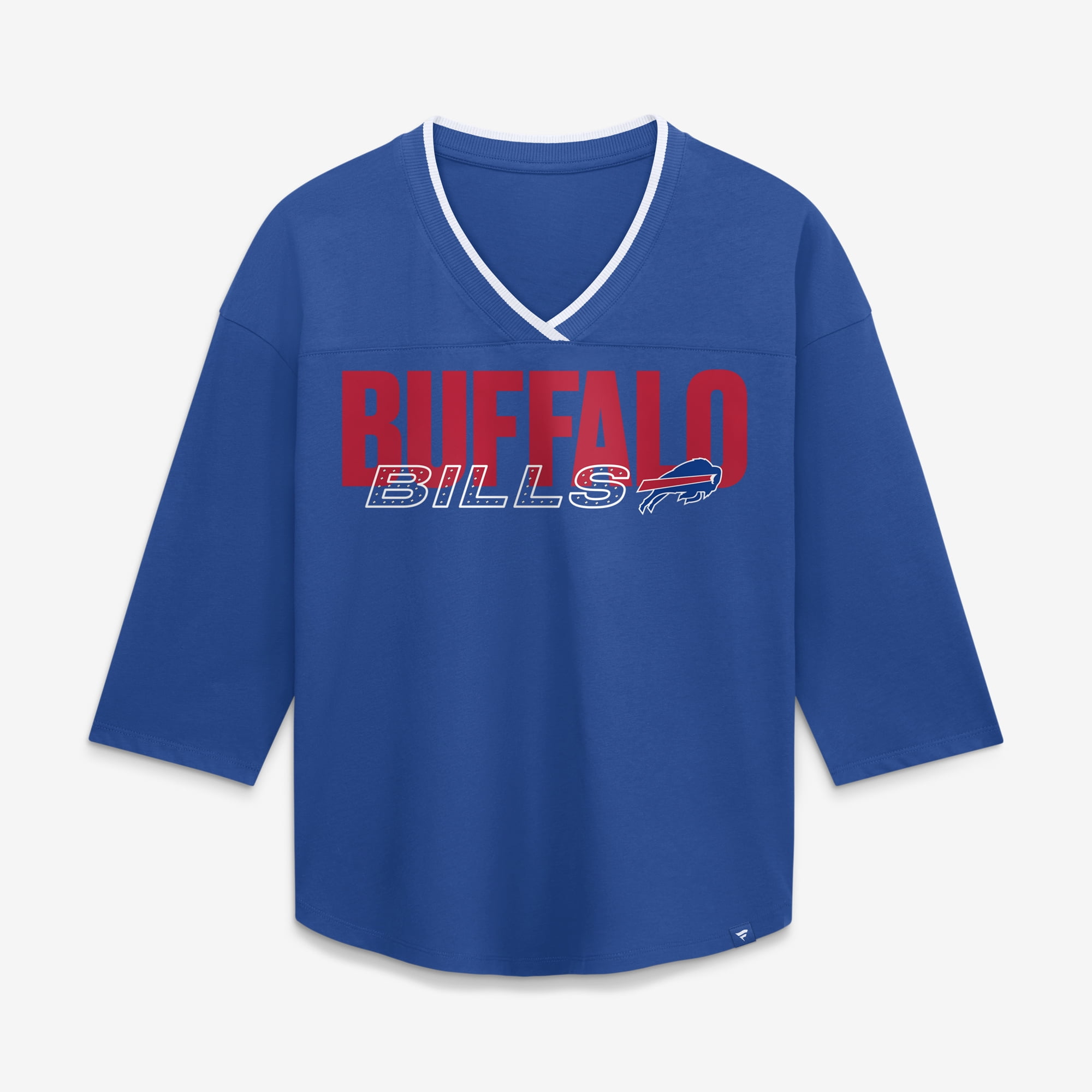Women's Fanatics Royal Buffalo Bills Team First Deceptive Juke 3/4-Sleeve V-Neck T-Shirt