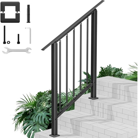 Heavy Duty 3 Steps Handrails for Outdoor Steps - Adjustable Height Outdoor Stair Railing Fits 1 to 3 Steps with Installation Kit,Sturdy Porch Railing for Outdoor Steps,Concrete Steps,Porch Steps