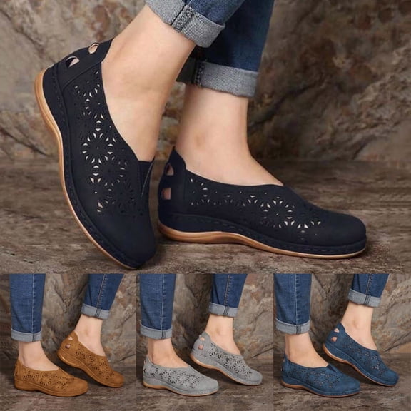 FRSASU Women Roman style flat with perforated Fashion Comfortable Sandals Flat Hollow Out Breathable Single Shoes Khaki