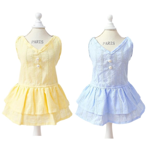 2 piezas de lindos vestidos de verano para perros, falda para cachorros y gatos, vestidos para perros, ropa de verano para mascotas (amarillo + azul)