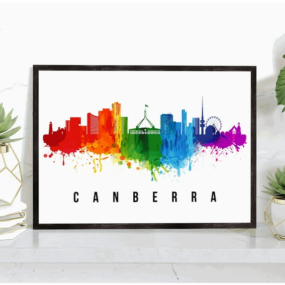 Pera Print Canberra Skyline Australia Poster, Canberra Cityscape Painting, Canberra Australia Poster, Cityscape and Landmark Print, Home Wall Art, Office Wall Decor - 36x48 Inches