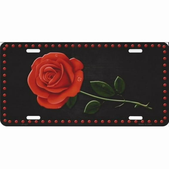 212 Main LP-427FP 6 x 12 in. Red Rose Centered Metal License Plate