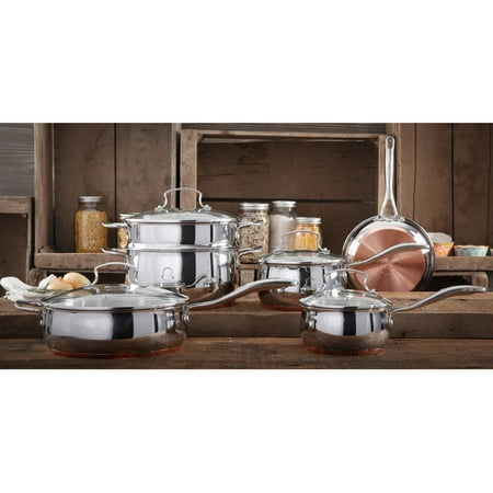 The Pioneer Woman Copper Charm Stainless Steel Copper Bottom Cookware Set, 10