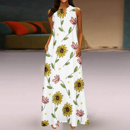 

Leesechin Deals Womens Skirts Maxi Dresses Off Shoulder Loose V-Neck Independence Day Printing Dresses Summer Sleeveless Pullover Dress on Clearance