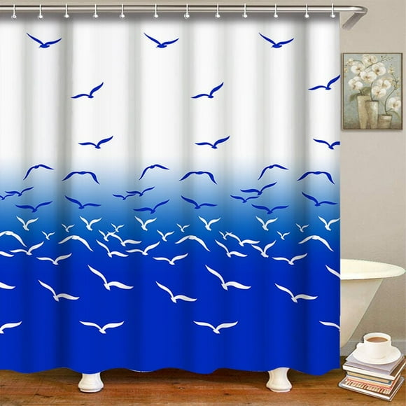 MSV Anti-Mold Shower Curtain – Antibacterial, Lovable, Waterproof, 12 Shower Rings Included – Polyester, “Seagulls” 180x180cm