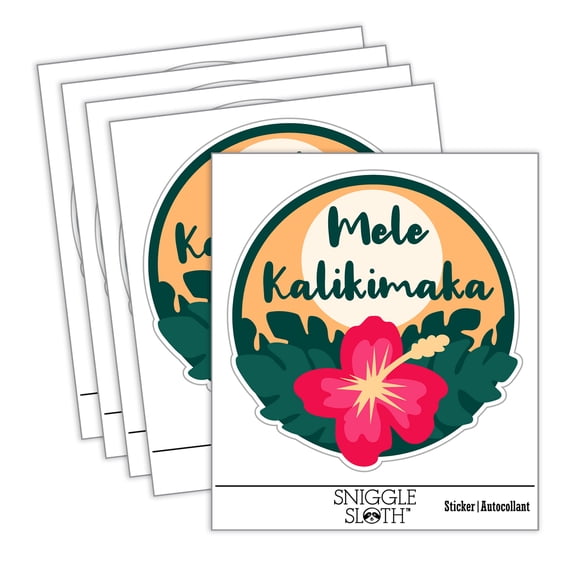 Mele Kalikimaka Hawaiian Merry Christmas Hibiscus Flower Car Window Bumper Water Bottle Phone Tablet Laptop Waterproof Vinyl Decal Sticker Set 5-Pack - Gloss Finish - 2.0"