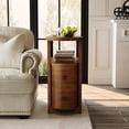 thumbnail image 7 of Finmind Solid Wood End Table with 2 Drawers, Fully Assembled Narrow Side Table, Slim Nightstand for Bedroom, Walnut Brown, 7 of 7