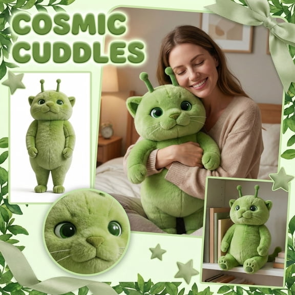 Alien Cat Plush Toy, 9.8 Inch Cute Green Alien Cat Doll Soft Hugging Pillow, Stuffed Toys, Stuffed & Plush Animals Toys, Plush Dolls, Pillow, Gift for Boys and Girls and Adults