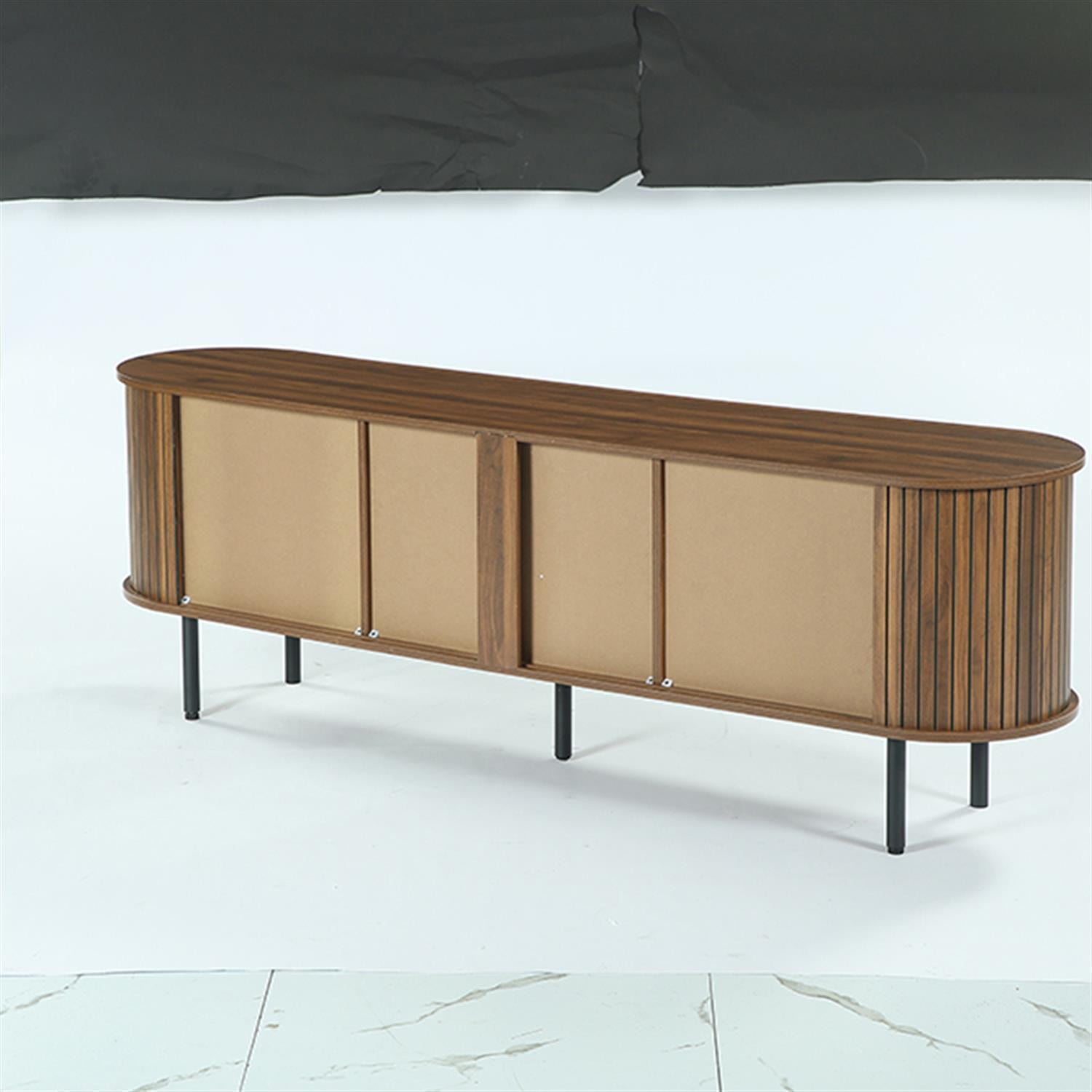 Demi Bonn 70" TV Stand, Modern Media Console with Storage and Sliding Tambour Door for Home Living Room, Office, Brown