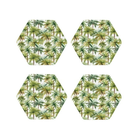 

Fuzoiu Green Hawaii Palms Print Leather Coasters Set Drink Coasters Set of 4 for Tabletop Protection Durable PVC Coasters Home Décor and Housewarming Gift-Hexagon