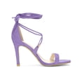 thumbnail image 3 of BLISSFUL STEP Chaussures pour Femmes Sandales à Talon Aiguille Haut à Bride Cheville à Nouer Bout Ouvert en Faux Suède Violet 5, 3 of 7