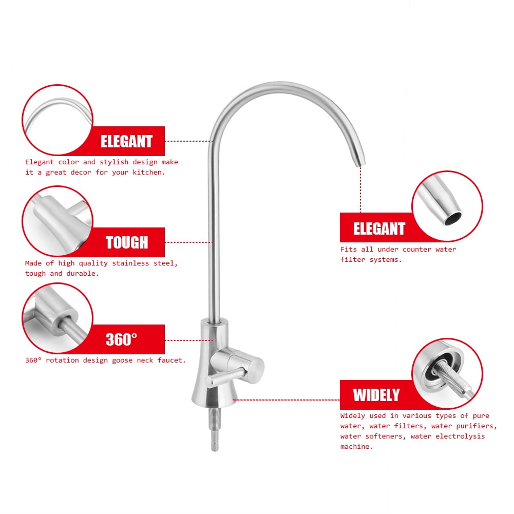 OTVIAP Drinking Water Filter,1/4'' Zinc Alloy Kitchen Faucet Tap Chrome Reverse Osmosis RO Drinking Water Filter,Faucet Tap