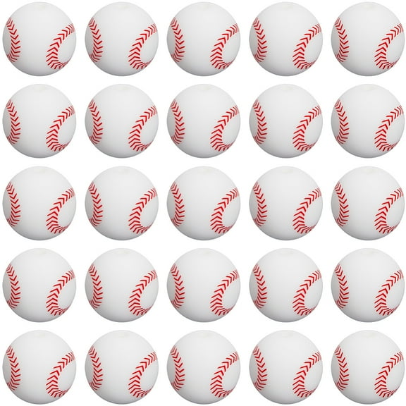 30pcs Baseball Silicone Beads Round White 14.5x14mm Hole: 2mm