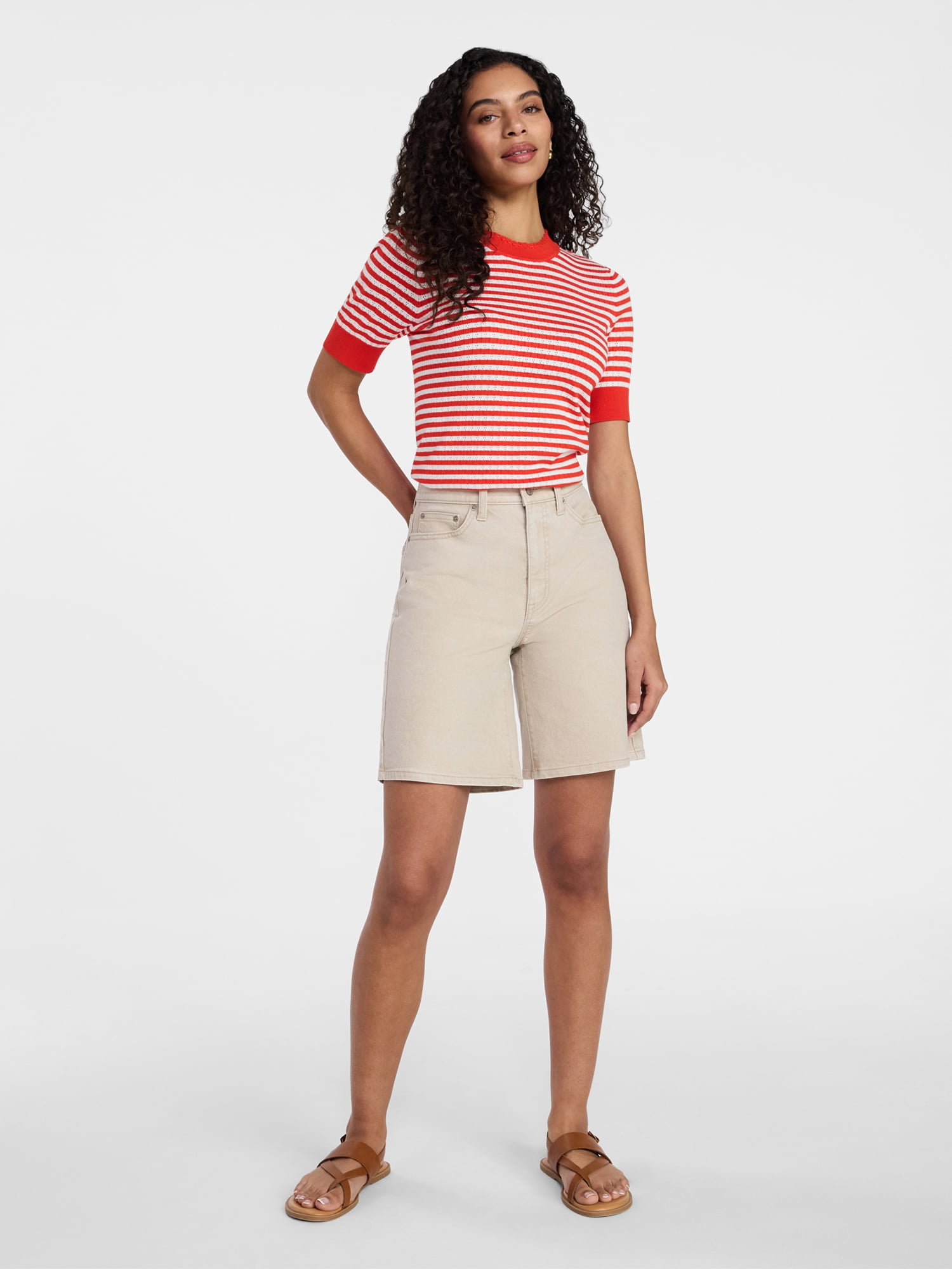 Time and Tru Women's High Rise Denim Bermuda Shorts, 9" Inseam, Sizes 0-20